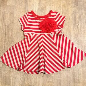 Pippa & Julie Toddler Girl Dress 2T Red White Striped Chevron Rosette Flower